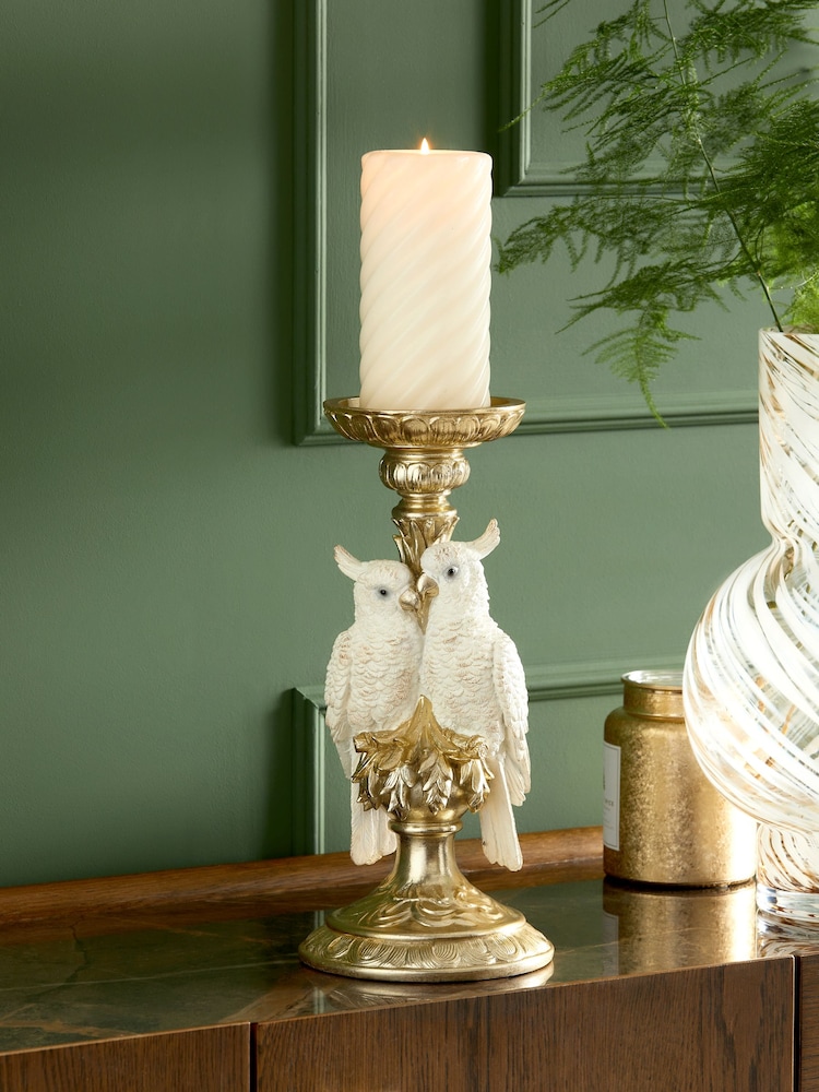 Gold Cockatoo Pillar Candle Holder - Image 1 of 5