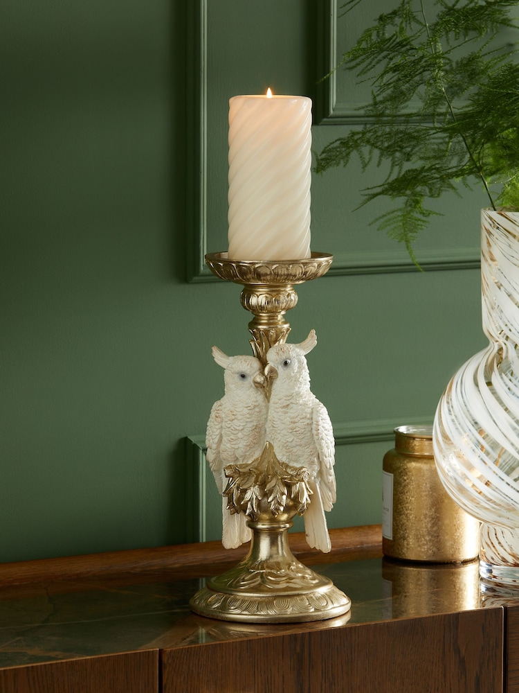Gold Cockatoo Pillar Candle Holder - Image 2 of 5