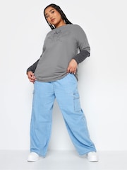 Yours Curve Grey 2 In 1 Stripe Sleeve Top - Image 2 of 4