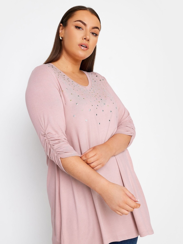 Yours Curve Pink Star Embellished Swing Top - Image 1 of 4