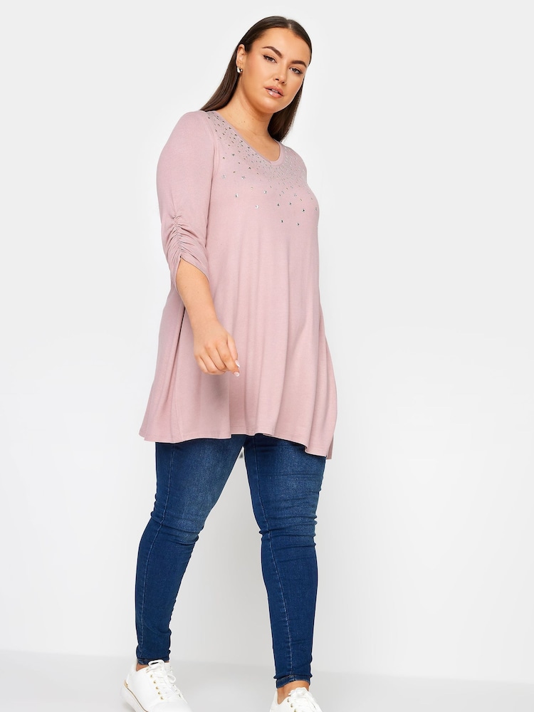 Yours Curve Pink Star Embellished Swing Top - Image 2 of 4