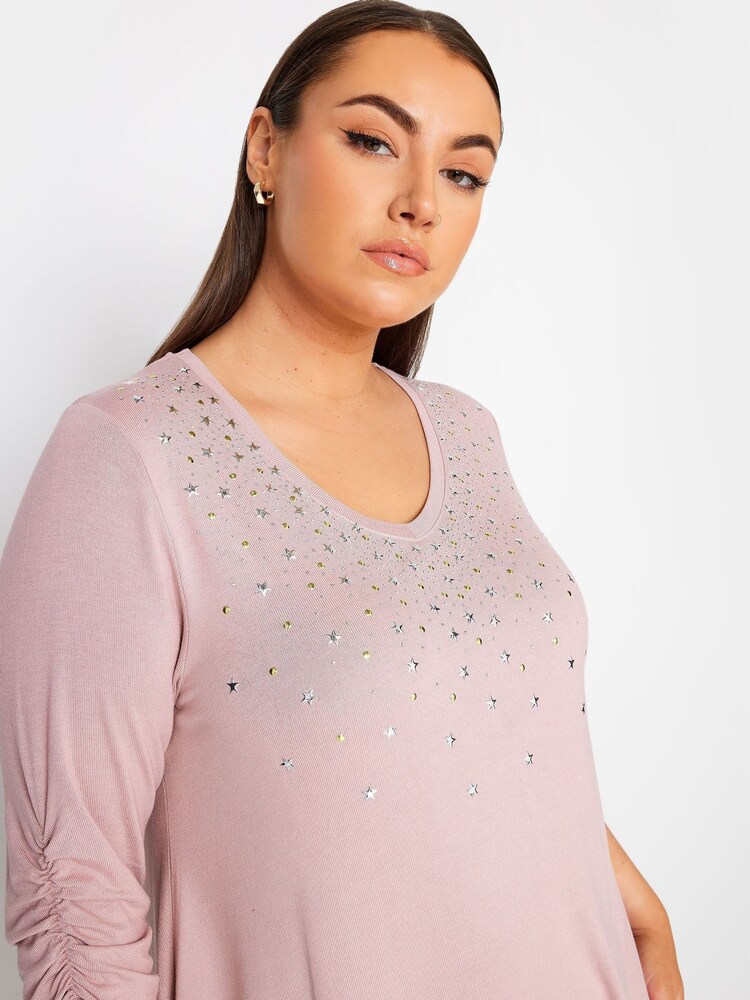 Yours Curve Pink Star Embellished Swing Top - Image 4 of 4