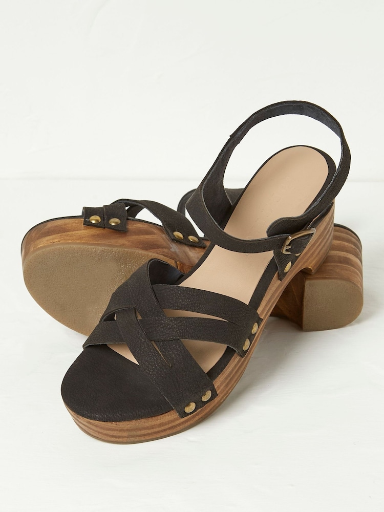 FatFace Leoni Black Mid Heel Clogs - Image 2 of 3 FatFace Leoni Black Mid Heel Clogs - Image 2 of 3