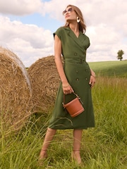Love & Roses Khaki Green Double Breasted Shirt Midi Dress - Image 1 of 4
