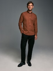 Tan Brown Slim Fit Long Sleeve Oxford 100% Cotton Shirt - Image 2 of 9