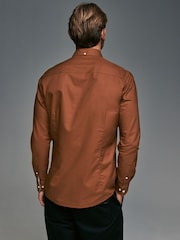 Tan Brown Slim Fit Long Sleeve Oxford 100% Cotton Shirt - Image 3 of 9