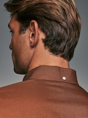 Tan Brown Slim Fit Long Sleeve Oxford 100% Cotton Shirt - Image 4 of 9