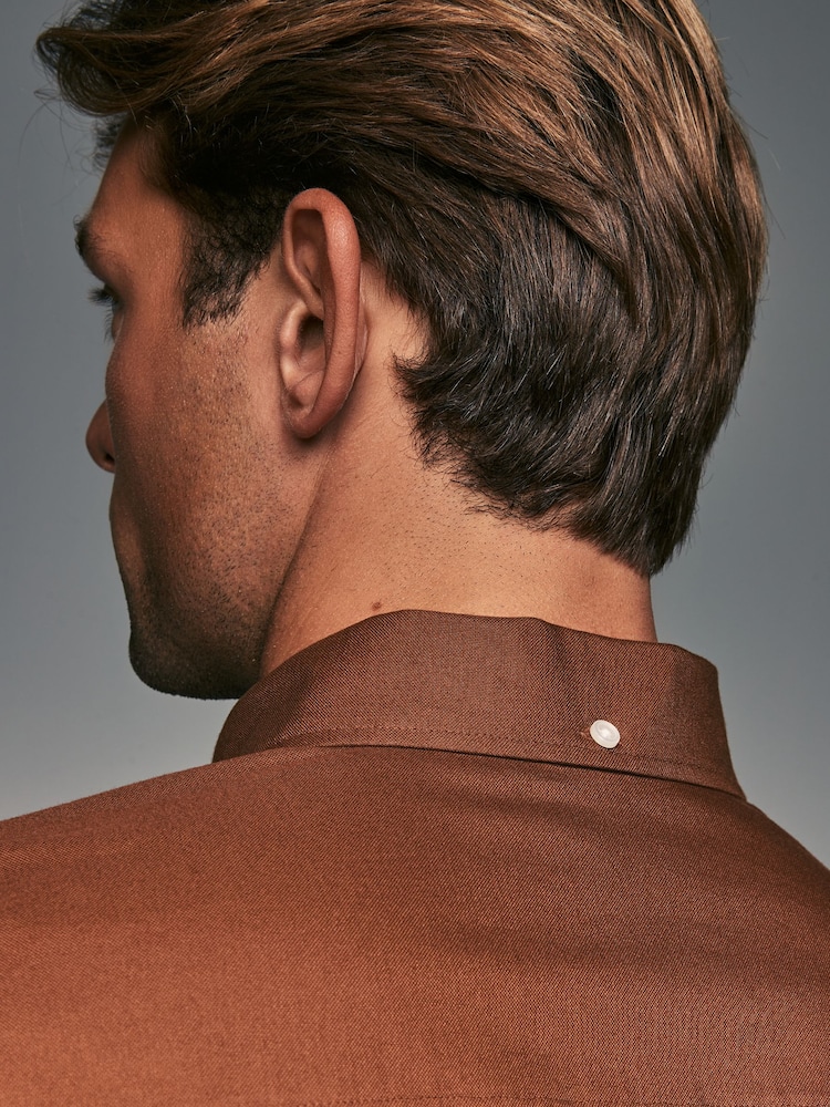 Marron fauve - Slim Fit (Slim Fit) - Chemise Oxford à manches longues - Image 4 of 9