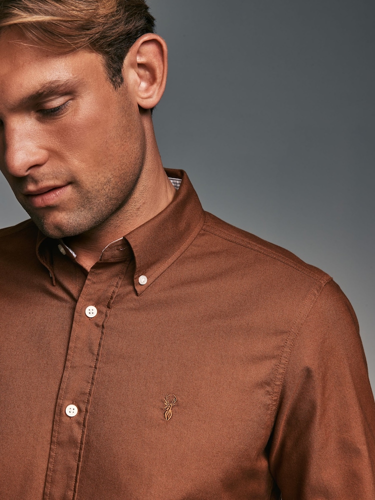 Marron fauve - Slim Fit (Slim Fit) - Chemise Oxford à manches longues - Image 5 of 9