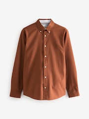 Tan Brown Slim Fit Long Sleeve Oxford 100% Cotton Shirt - Image 7 of 9