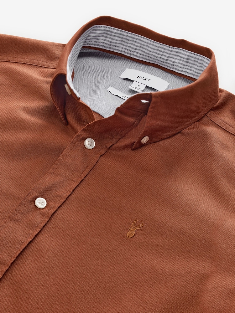 Marron fauve - Slim Fit (Slim Fit) - Chemise Oxford à manches longues - Image 8 of 9