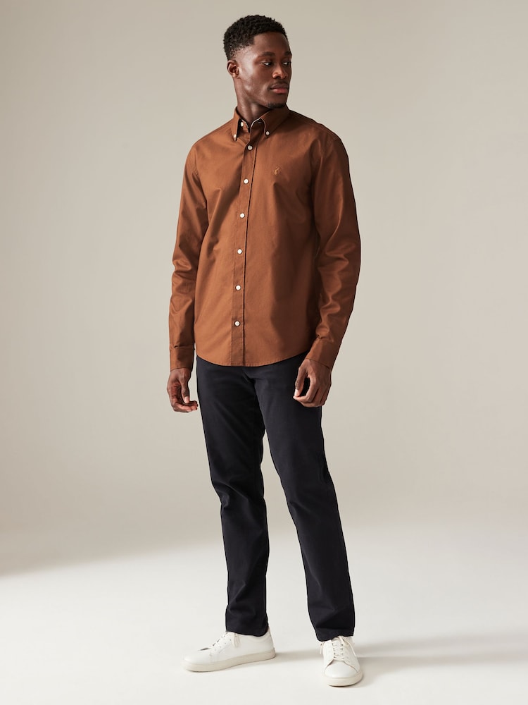 Marron fauve - Ajustement régulier - Chemise Oxford à manches longues - Image 3 of 9