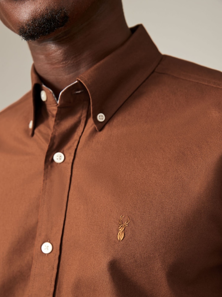 Marron fauve - Ajustement régulier - Chemise Oxford à manches longues - Image 6 of 9