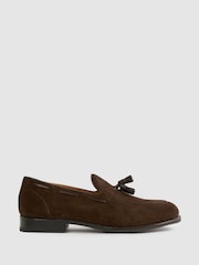 Reiss Dark Brown Clayton Tasselled Suede Loafers - Image 1 of 5