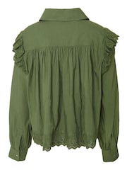 Another Sunday Green Pintuck Detail Lace Trim 100% Cotton Shirt - Image 2 of 5