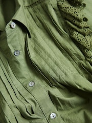 Another Sunday Green Pintuck Detail Lace Trim 100% Cotton Shirt - Image 3 of 5