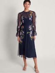 Monsoon Blue Phoebe Embellished Tea Dress - Image 1 of 1