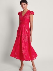 Monsoon Red Josie Jacquard Tea Dress - Image 1 of 5