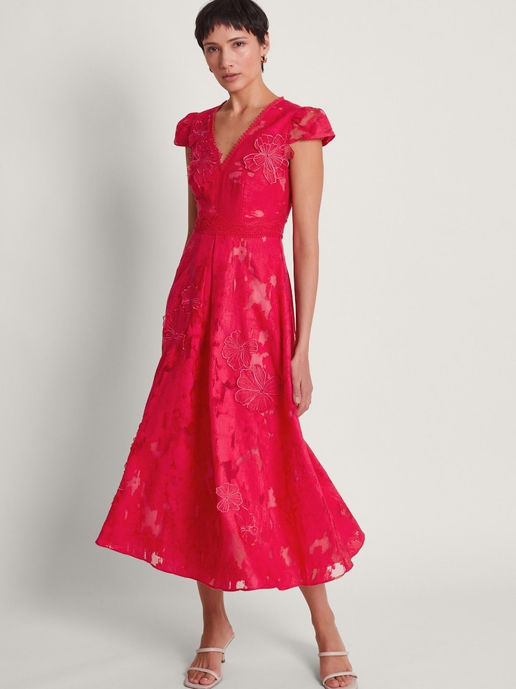 Monsoon Red Josie Jacquard Tea Dress - Image 1 of 5