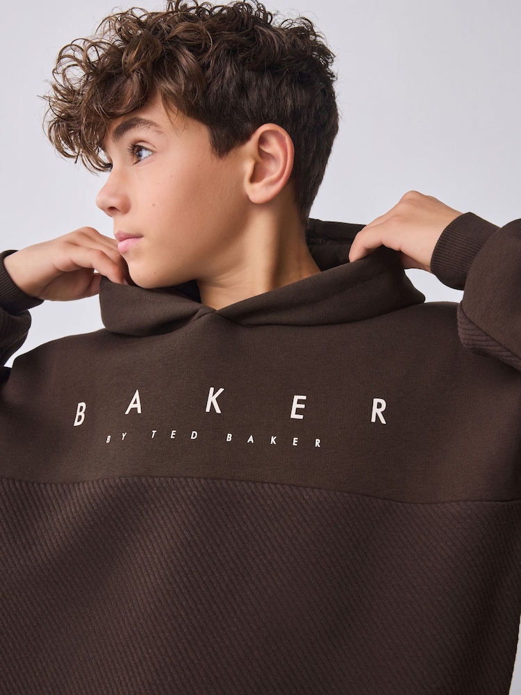 Baker by Ted Baker Brown Oversized Textured Hoodie - Image 1 of 7 Baker by Ted Baker Brown Oversized Textured Hoodie - Image 1 of 7