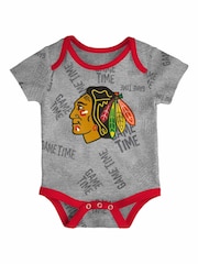 Fanatics Newborn 100% Cotton NHL Chicago Hawks Game Time Black Bodysuit 3 Piece - Image 2 of 4