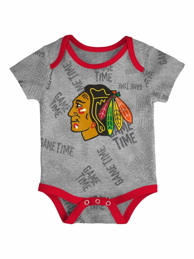 Fanatics Newborn 100% Cotton NHL Chicago Hawks Game Time Black Bodysuit 3 Piece - Image 2 of 4