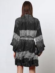 Religion Black Tie Dye Tunic Shirt Dress With Kimono Sleeves in Bright Floral Print - Image 3 of 6