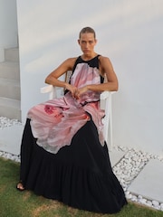 Religion Pink Floral Print Halterneck Maxi Dress With Large Floral Placement Print in Cupro - Image 2 of 8