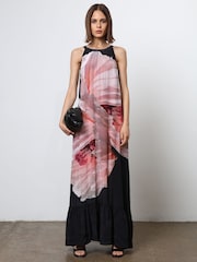Religion Pink Floral Print Halterneck Maxi Dress With Large Floral Placement Print in Cupro - Image 3 of 8