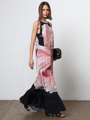 Religion Pink Floral Print Halterneck Maxi Dress With Large Floral Placement Print in Cupro - Image 4 of 8