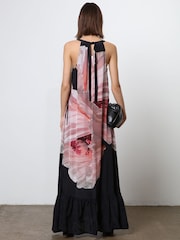 Religion Pink Floral Print Halterneck Maxi Dress With Large Floral Placement Print in Cupro - Image 5 of 8