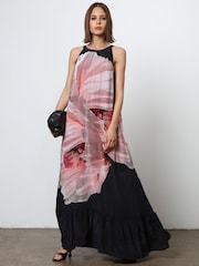 Religion Pink Floral Print Halterneck Maxi Dress With Large Floral Placement Print in Cupro - Image 6 of 8