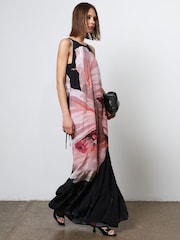 Religion Pink Floral Print Halterneck Maxi Dress With Large Floral Placement Print in Cupro - Image 7 of 8