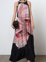 Religion Pink Floral Print Halterneck Maxi Dress With Large Floral Placement Print in Cupro - Image 8 of 8