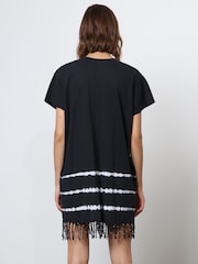 Religion Black 100% Cotton Particle Mini Tunic Dress With Tie Dye and Tassles - Image 3 of 6