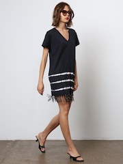 Religion Black 100% Cotton Particle Mini Tunic Dress With Tie Dye and Tassles - Image 5 of 6
