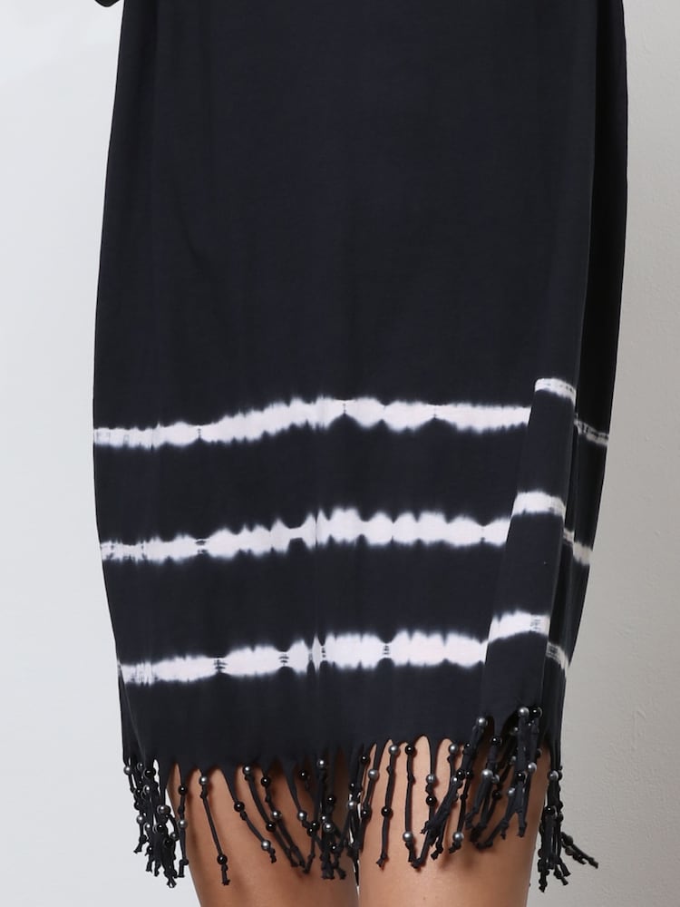 Religion Black 100% Cotton Particle Mini Tunic Dress With Tie Dye and Tassles - Image 6 of 6