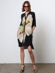Religion Yellow Floral Print Loose Fitting Tunic Shirt Dress - Image 2 of 7