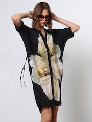 Religion Yellow Floral Print Loose Fitting Tunic Shirt Dress - Image 5 of 7