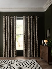 Rockett St George Black Midnight Daisy Eyelet Blackout Lined Curtains - Image 1 of 5