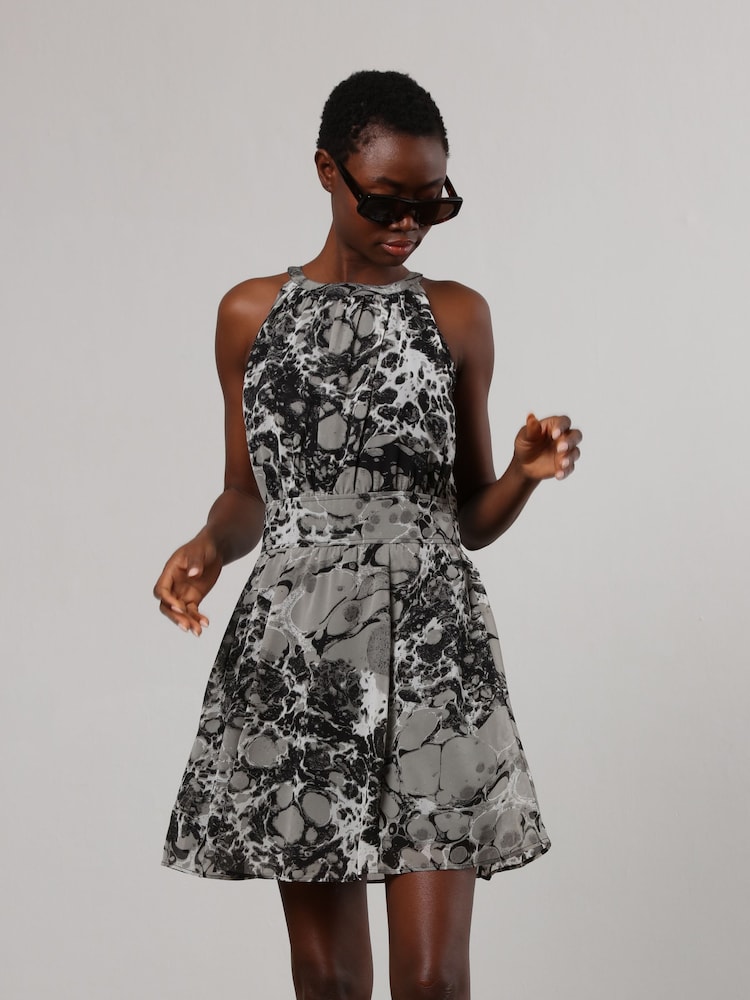 Religion Grey Halterneck Noir Mini Dress With Fitted Empire Line - Image 1 of 8