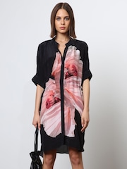 Religion Pink Floral Print Loose Fitting Tunic Shirt Dress - Image 1 of 6