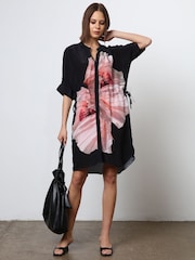 Religion Pink Floral Print Loose Fitting Tunic Shirt Dress - Image 2 of 6
