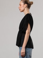 Religion Black V-Neck Radiant Top With Rushed Sleeve Detail - Image 3 of 6