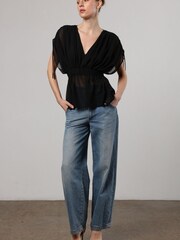 Religion Black V-Neck Radiant Top With Rushed Sleeve Detail - Image 5 of 6