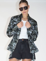 Religion Multi Utility Style Jacket With Patch Pockets and Belt in Camo - Image 1 of 7