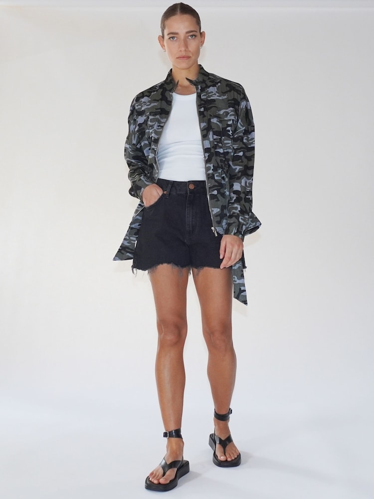 Religion Multi Utility Style Jacket With Patch Pockets and Belt in Camo - Image 2 of 7