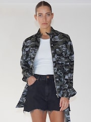 Religion Multi Utility Style Jacket With Patch Pockets and Belt in Camo - Image 6 of 7