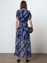 Religion Blue The Dusk Wrap Dress With Cap Sleeve in Abstract Print - Image 3 of 6