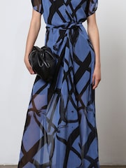 Religion Blue The Dusk Wrap Dress With Cap Sleeve in Abstract Print - Image 6 of 6